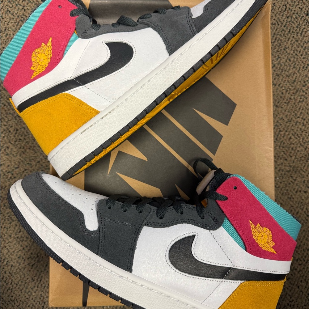 Jordan 1 High Zoom Air CMFT Anthracite Sneakers Black, White, Pink, Teal, Yellow